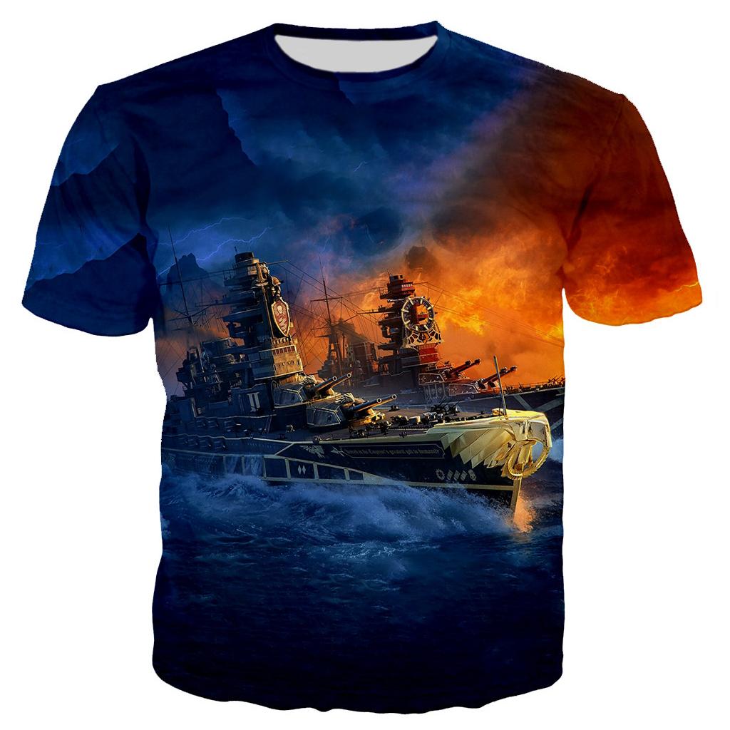 

Футболка с 3D принтом «Военный корабль», мужская и женская летняя модная повседневная футболка унисекс с короткими рукавами в стиле Харадзюку, крутые топы большого размера, футболки 6XL