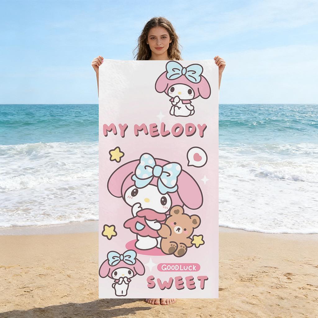 

1pc My Melody Purple Beach Towel - 2D Single Print, Soft Durable Cute Cartoon Towel for Home Decor & Outdoor Use W40*H60(CM)
