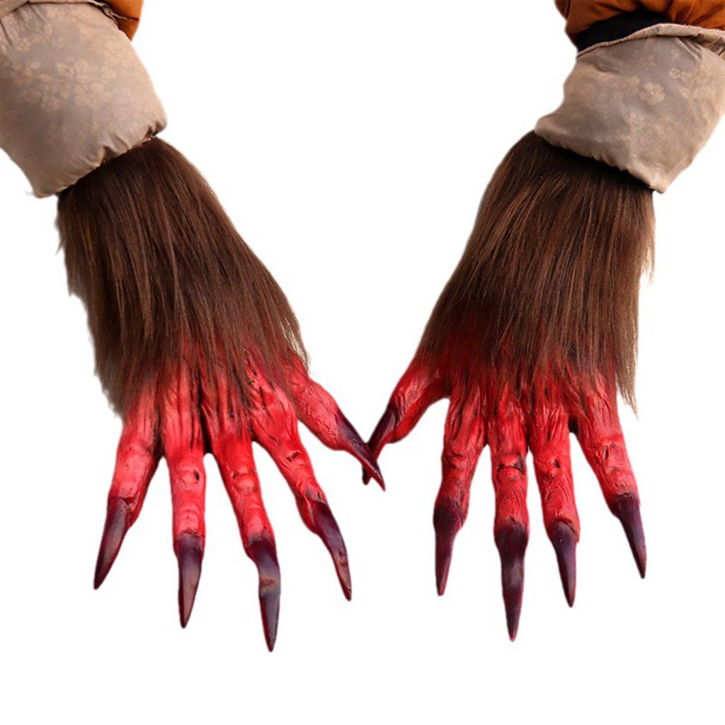Unisex Cosplay Gloves Spooky Wolf Claw Shape Rubber Gloves Halloween Mittens with Long Nails for Carnivals Party