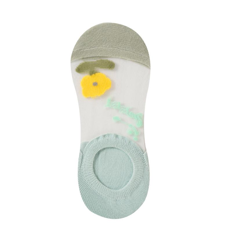 Summer Thin Crystal Stockings Japanese Style Student Sweet Short Socks Boat Socks Non-slip Invisible No-fall Heel Socks for Women