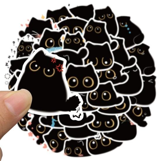 40Pcs/Set Cartoon Black Cat Sticker Self-adhesive Waterproof PVC Removable DIY Animal Kitten Luggage Guitar Water Bottle Skateboard Decal Students