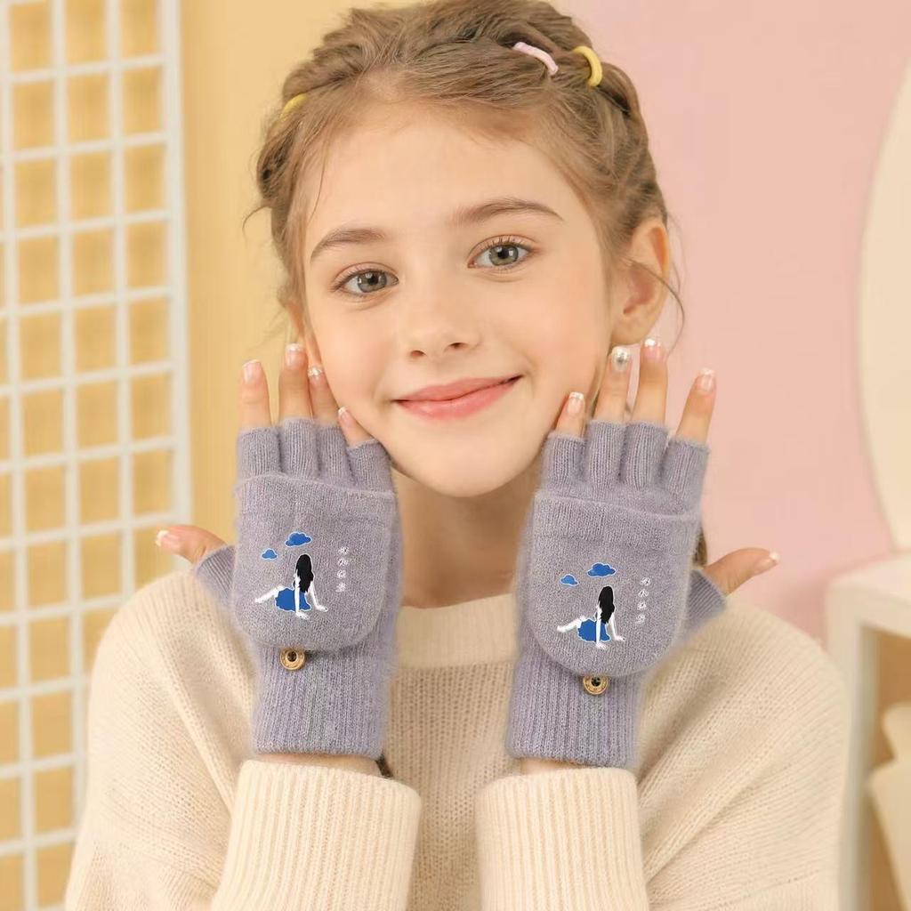 Plush Flip-Top Faux Mink Velvet Half-Finger Gloves - Thick Warm Knit for Autumn/Winter Writing