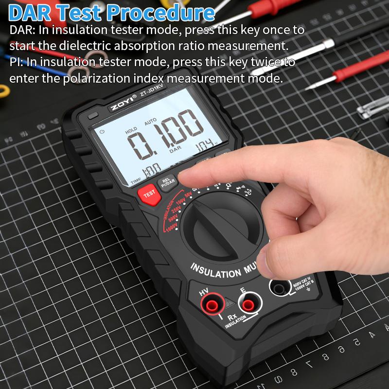 ZOYI 1KV Rechargeable Insulation Resistance Tester, High Precision Digital Megohmmeter, Multifunctional Megger Multimeter