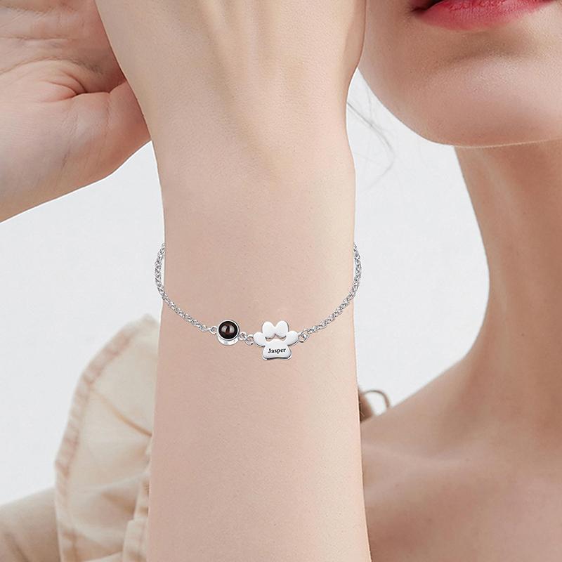 Custom Photo Projection Name Bracelets Personalized Picture Dog Cat Paw Charm Custom Name Text Pet Jewelry Gifts for Women