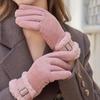 Plush Cuff Metal Buckle Suede Gloves Solid Color Thickened Warm Gloves Women's Stylish Versatile Cold-proof Gloves