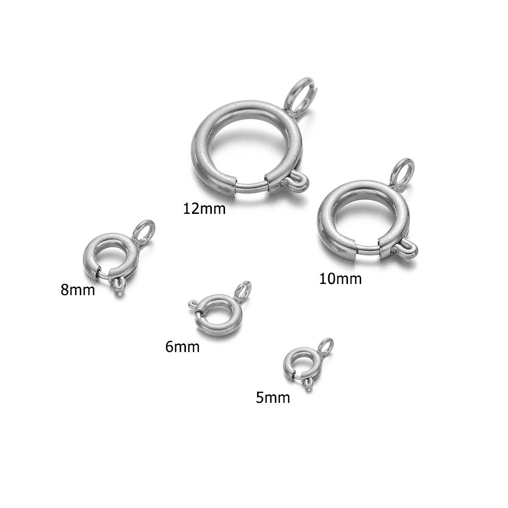 10Pcs Circle Spring Buttonr Stainless Steel Clasps Hooks End Connectors for DIY Necklace Clasps Jewelry Making Accessories 5mm