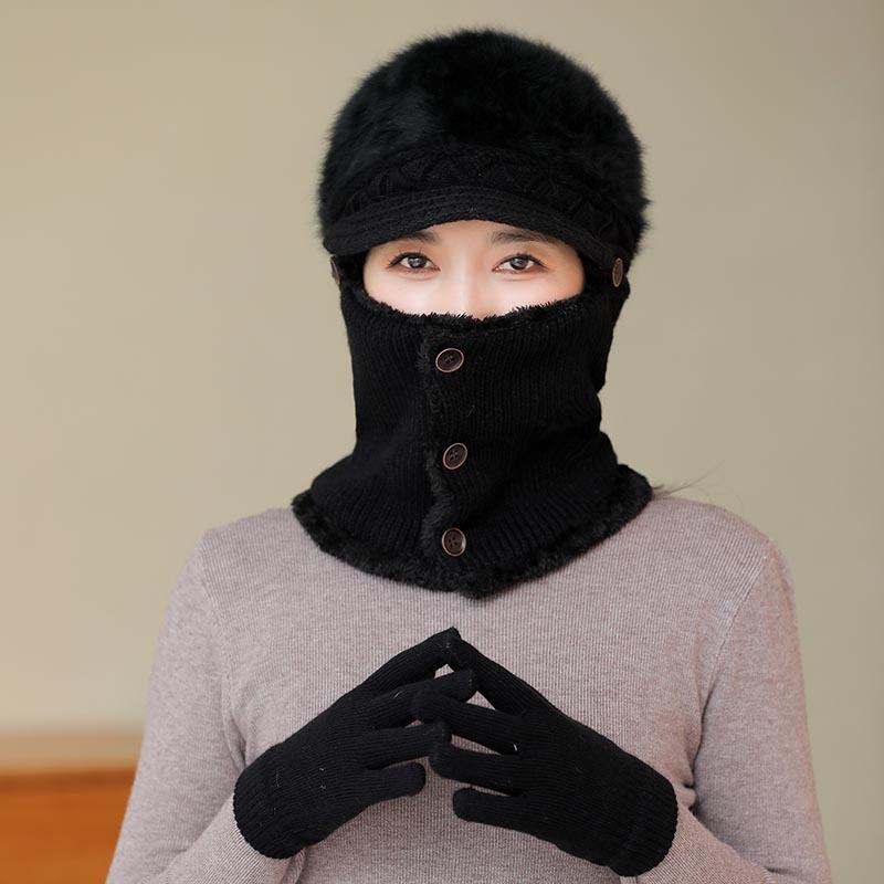 Hat for Women  Winter One Piece Hood Middle Aged and Elderly Mothers  Plus Fluffy Hat  Grandma Warm Windproof Scarf  Can Hang Mask Hat