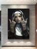 Sexy Tattoo Machine Gun Nun Poster Print Christian Smoking Nun Canvas Painting Living Room Background Wall Home Decoration