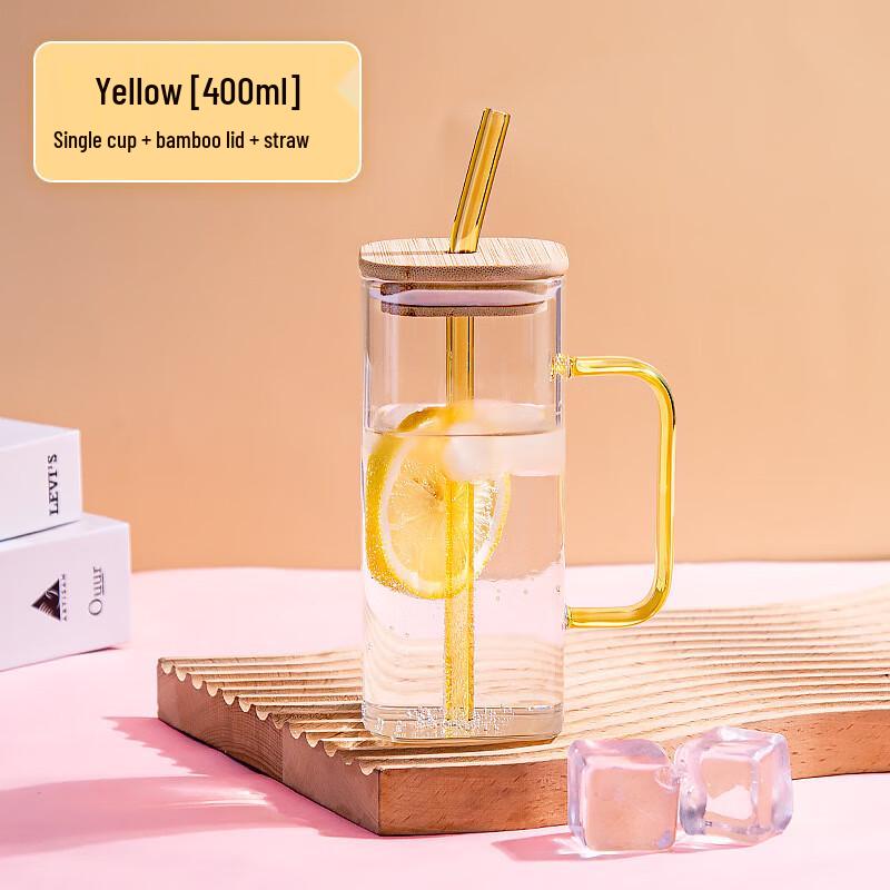 Square Glass Tumbler with Straw and Bamboo Lid