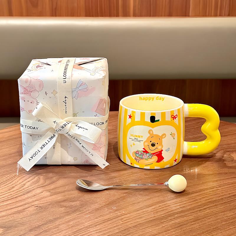 Vysoce hodnotný roztomilý hrnek s Medvídkem Pú pro pár, keramický pohár na vodu, dětský hrnek na mléko a kávu, dárek k narozeninám, dárková krabička