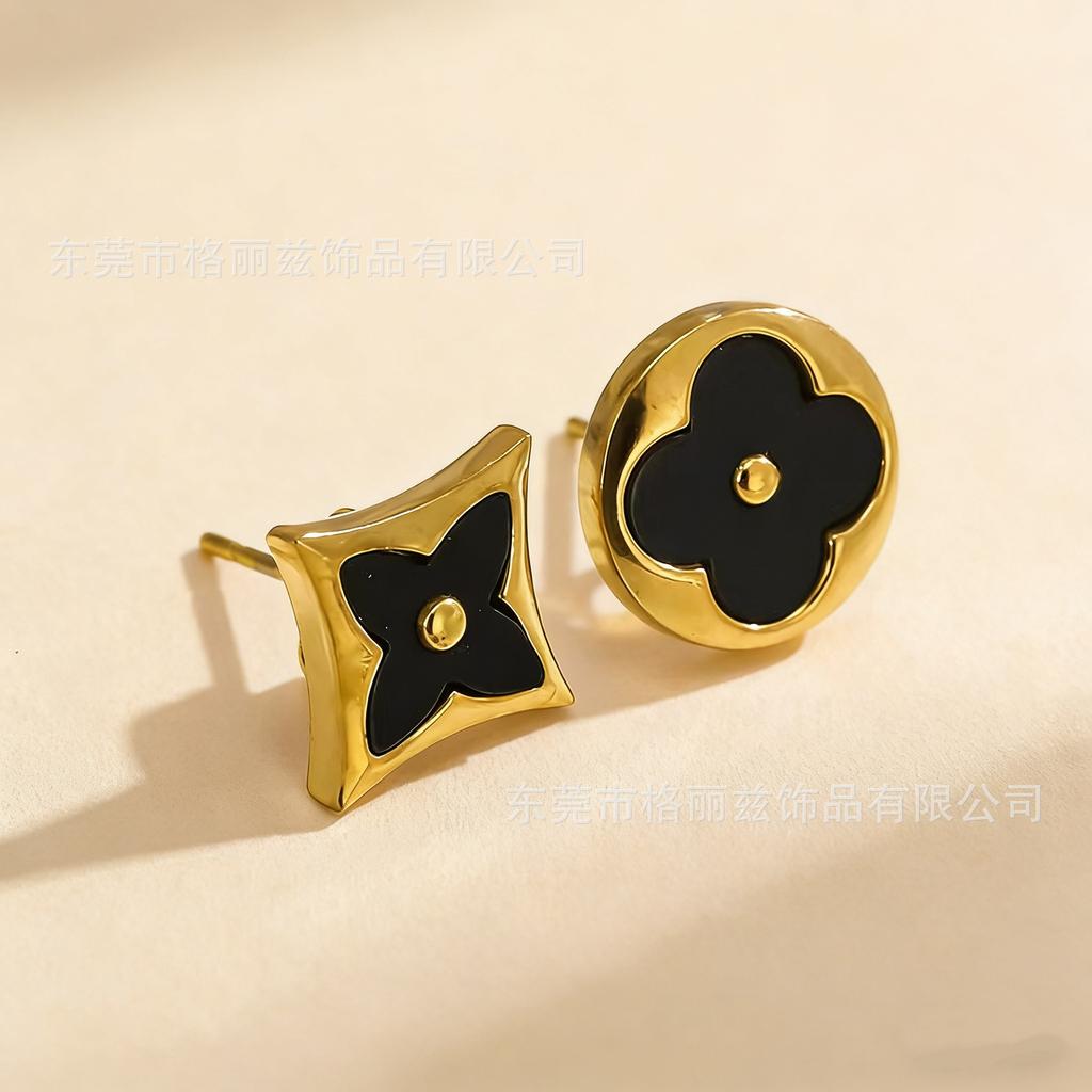 18K Gold Titanium Steel Non-Fading Four-Leaf Clover Earrings, Minimalist Women's Stud Earrings