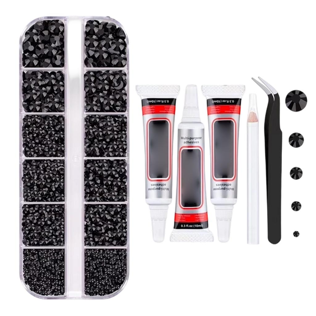 1box Resin Rhinestones With Tweezers For Bedazzling, Multicolor 1.5-5mm Crystal With 1Pcs 10ml Jewelry Glue For Nail Crafting Makeup