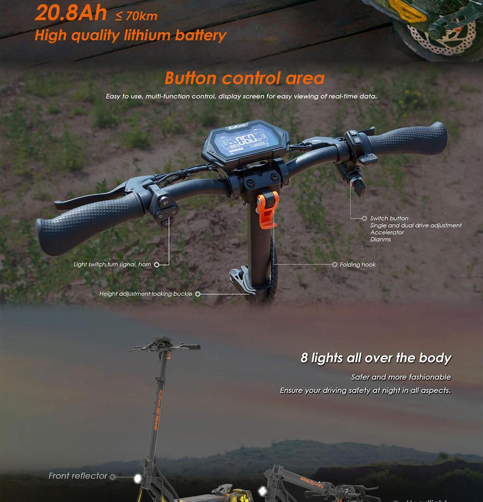 Electric Scooter Adult Kukirin G2 Master 1200Wx2 Dual Motor Electric Scooter Foldable Top Speed 60Km/h 52V 20.8AH Range 70Km Load 120Kg