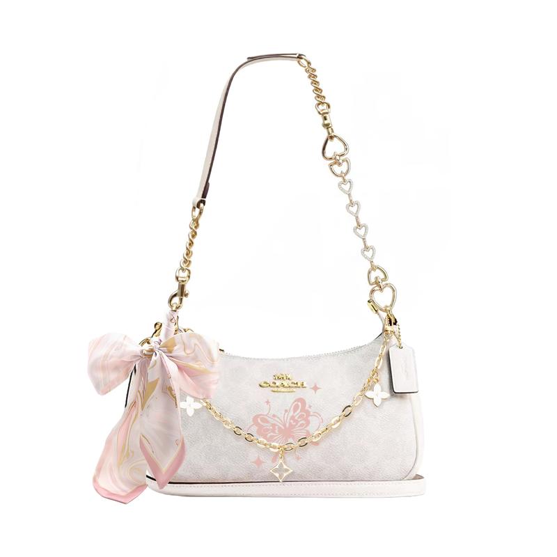 

COACH shoulder bag [Customized bag] Teri 25 brand micro-label detachable strap bow silk scarf extension chain printed Feng Rusong Basic Style білий