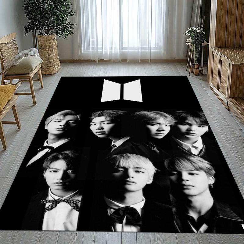 Fashion B-BTS Kpop Star Living Room Non-Slip Area Rug Soft Carpet for Bedroom Kids Playroom Sofa,Home Decor Doormat Gift