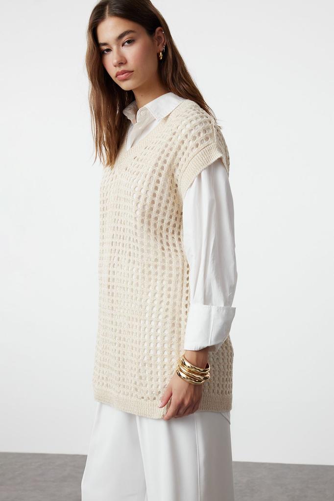 Women's Fashionable Stylish Hijab Sweater Gray Openwork Perforated Knitwear Sweater