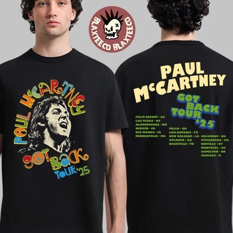

Paul McCartney Got Back Tour 2025 Merch Peace With City Stops Two Sided Unisex T-Shirt XXXXL
