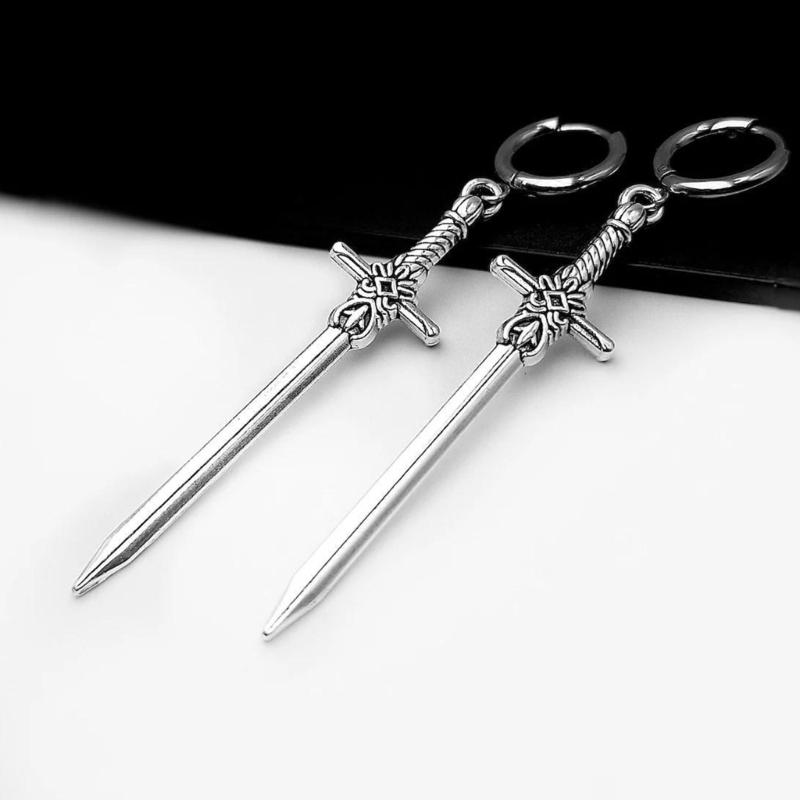 Comfortable Silver Swords Earrings Crucifix Daggers Shaped Ear Hooks Unique Ear Accessories Trendy Women's Jewelry