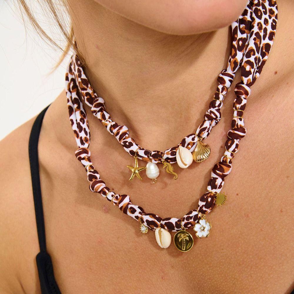 Love Heart Beach Ocean Series Necklace Flower Dopamine Necklace Vintage Cloth Chain Necklace  Male