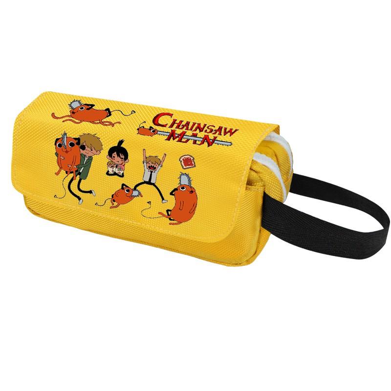 Chainsaw Man Pencil Case Cartoon Anime Stationery Organizer Double Zipper Large Capacity Students