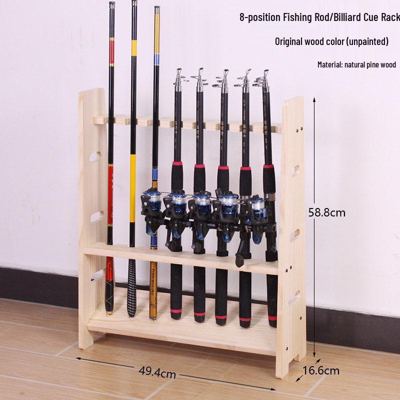 

10-Tier Solid Wood Floor-Standing Fishing Rod and Pool Cue Storage Rack