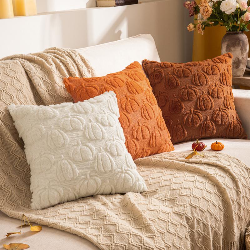 Autumn Pumpkin Throw Pillow Cover 30X50/45X45CM Plush Embroidery Stamping Waist Cushion Cover Decor Home Decorative Pillowcase