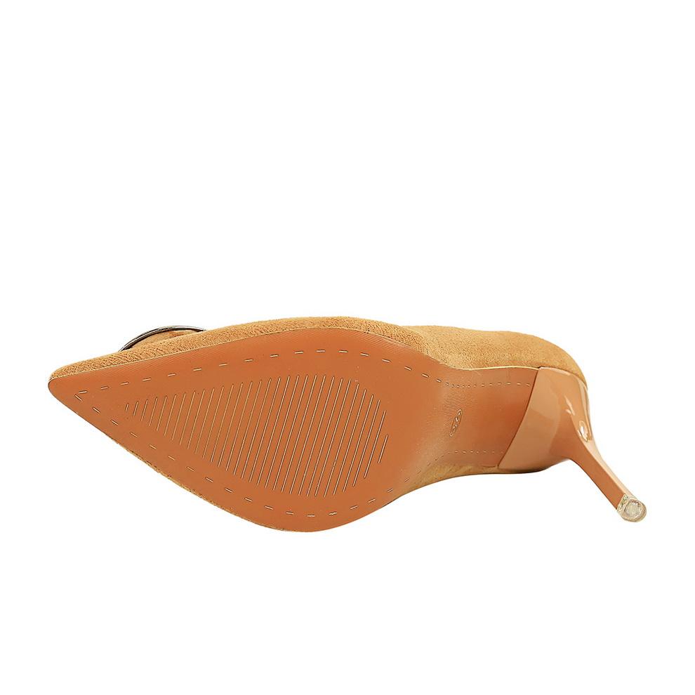 Dámské boty s úpravou chodidla pro zeštíhlení, Super vysoké podpatky, Semiš, Mělký výkroj, Špičatá kovová spona s kamínky, Lodičky na vysokém podpatku