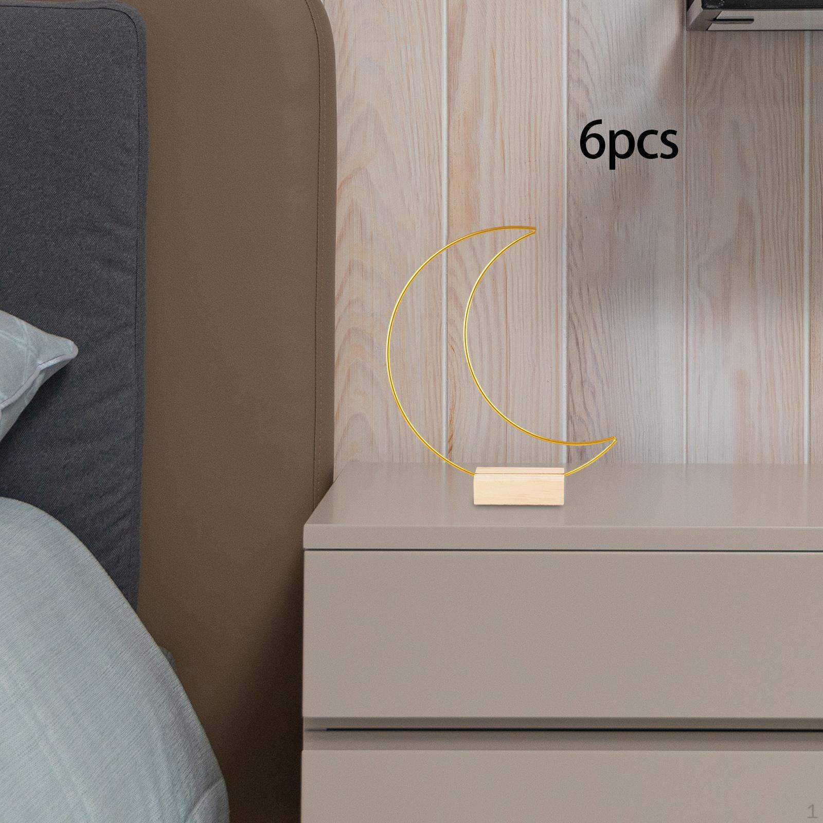 

6 Pieces Metal Floral Hoop Centerpiece with Wooden Stand Gold Handmade s Moon Shaped Wreath for Home