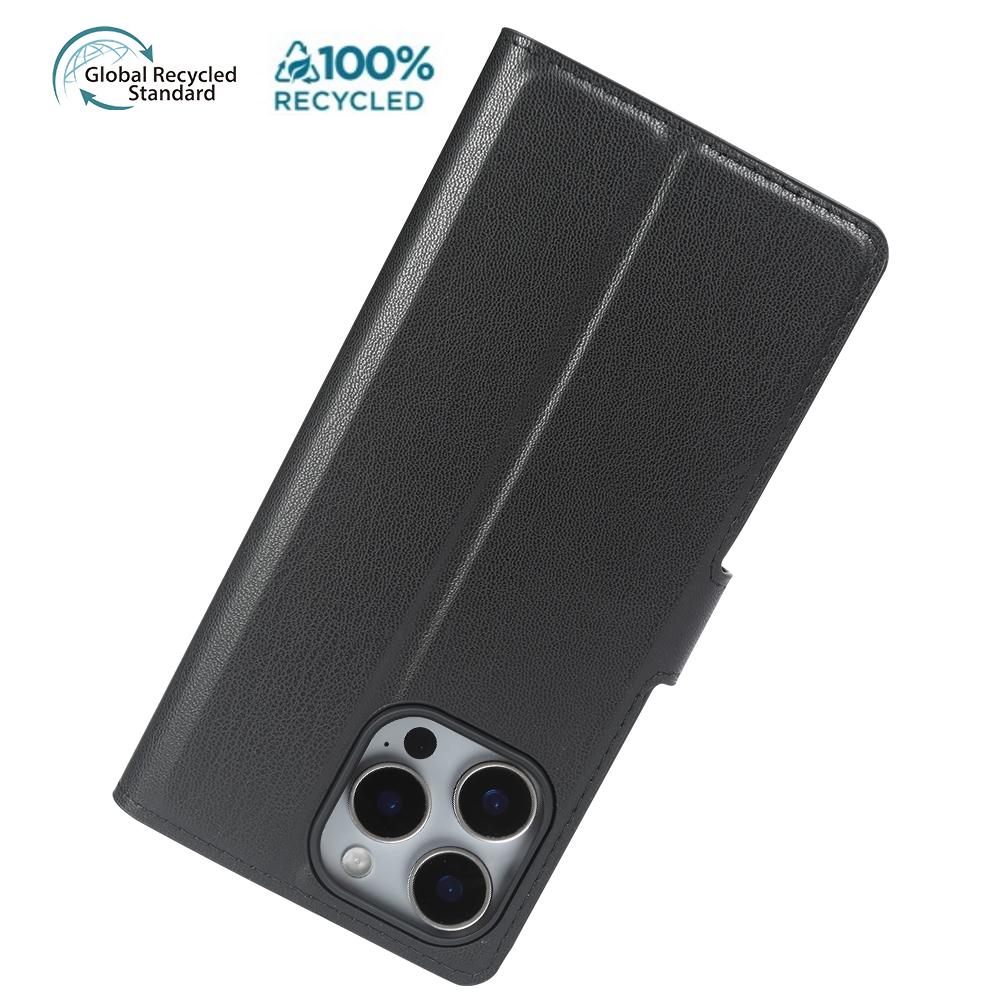 For iPhone 16 Pro Stand Case Biobased Eco-Friendly RPET RPVB Slim Phone Cover with Wallet