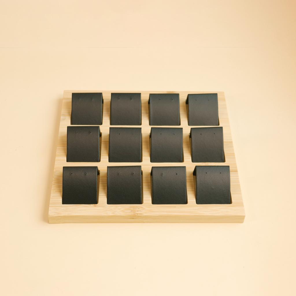 Bamboo Wood Earrings Display Stand DIY Velvet PU Leather Jewelry Storage Tray for Window Counter Props Show