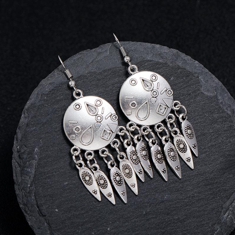 Retro Tibetan silver fringed earrings women's long temperament versatile earrings fashion personality vacation earrings