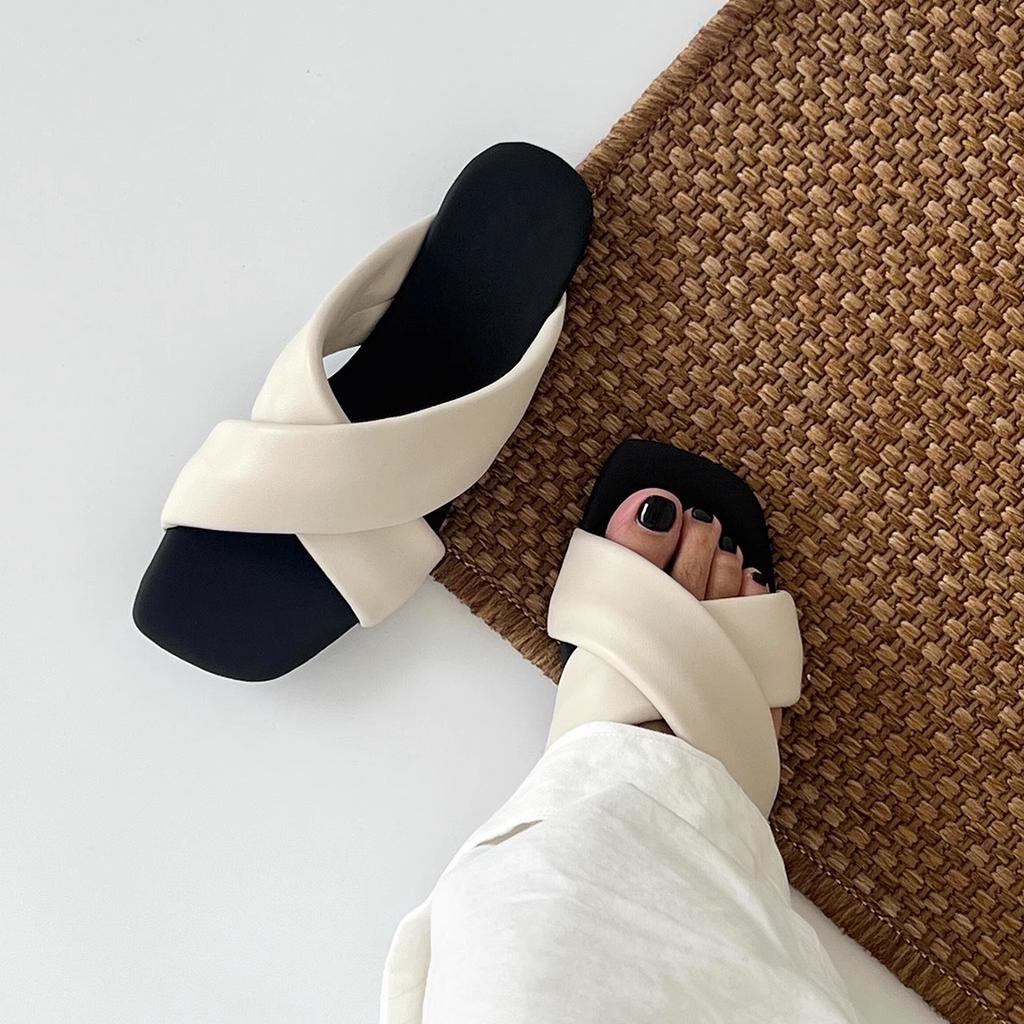 "Lovanson" Minimalist Cross-strapped Flat-bottomed Slippers, Women Wear One Pedal, Soft-soled Cool Slippers, Half Slippers Tide