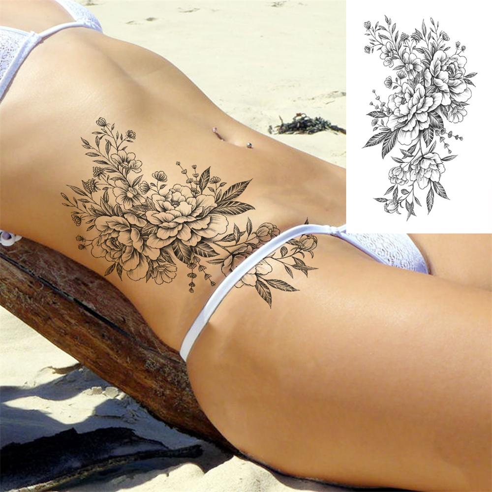Realistische Nep Pioenroos Tijdelijke Tatoeages Voor Vrouwen Meisje Zwarte Roos Olifant Bloemen Tatoeage Sticker Tijger Anemoon Tatoeages Halfmouw