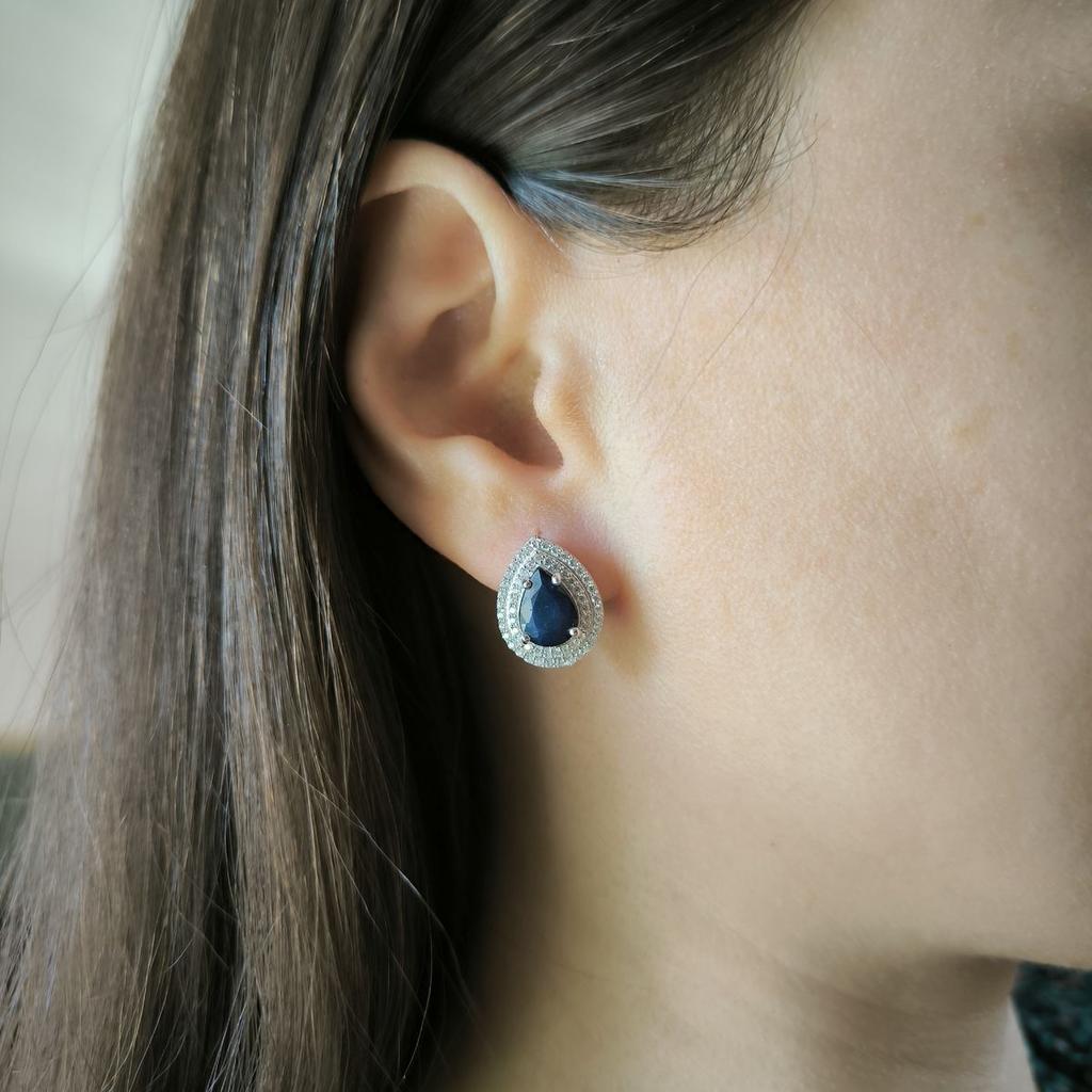 Silver Earrings with Natural Sapphire 5.764ct, Cubic Zirconia (2180326)