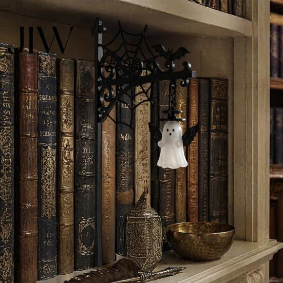 Indoor Hanging Lantern Halloween Library Lantern, Gothic Decorative Bookshelf Lamp, Vintage LED Style Accent Book Nook Light for Bookworms,