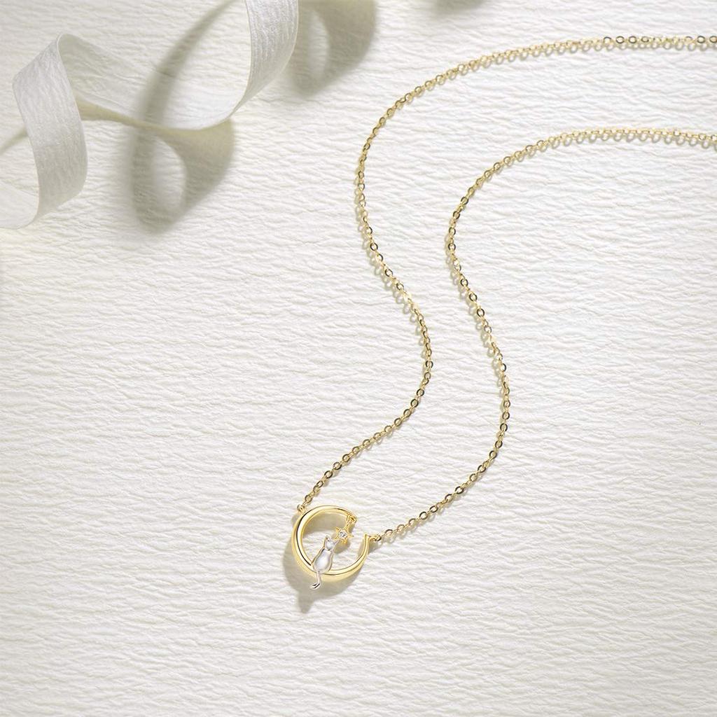 FANCIME 18K Gold Diamond Cat Necklace for Crescent Moon and Star Perfect for and Gift Wrapping Included Women, Design, Birthdays, Anniversaries,