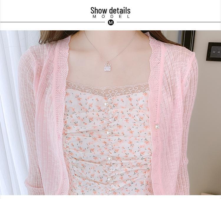 French Floral Spring Knit Cardigan & Suspender Dress Set for Women