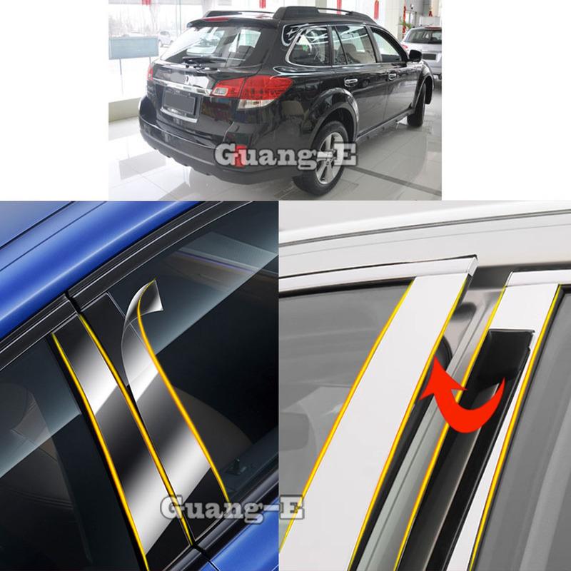 Car TPU/Glossy Mirror Pillar Post Cover For Subaru Outback 2010 2011 2012 2013 2014 Door Trim Window Molding Sticker Plate 8pcs