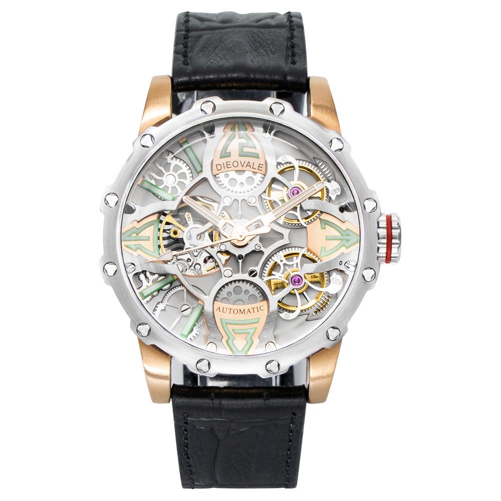 Men s Hollow Luminous Mechanical Watch Leather Belt Decorative Watch Men s Waterproof Fashion Brand Wrist Watch