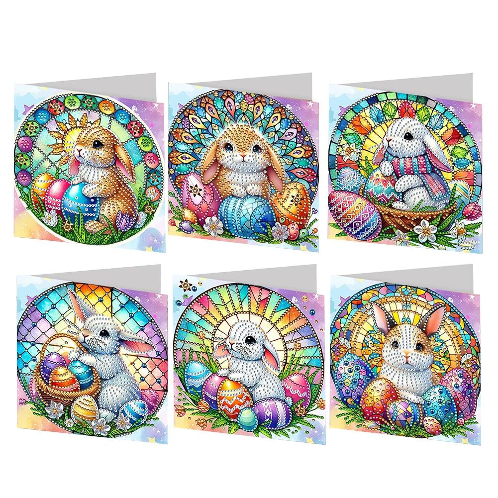 

6Pcs Easter Egg Bunny Diamond Painting Greeting Card Kit Daily Wish Card for Friends 5D DIY Greeting Card for Easter Party Gift