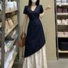Elegant Plus Size Patchwork French Short-Sleeve Dress - Spring/Summer 2026