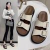 Summer Slippers Women's Outer Wear New Flat-bottomed One-character Square Buckle Thick-soled Beach Women's Shoes Cool Slippers Women's