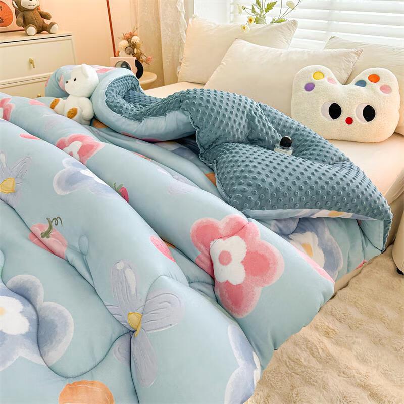 OEING Minky Fleece Winter Quilt with Lovely Rabbit Pattern