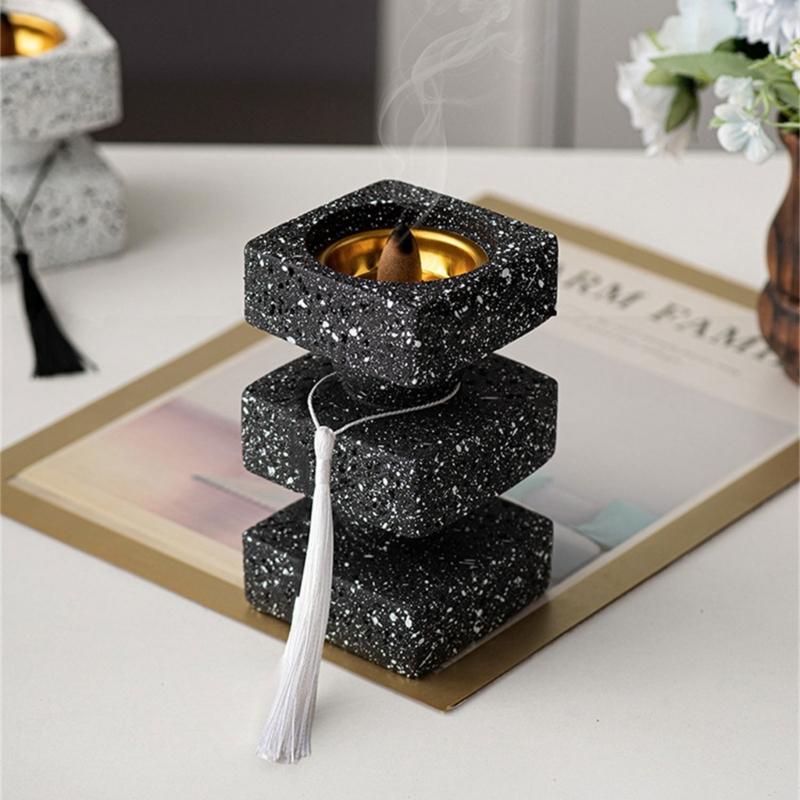 Vintages Resins Incenses Burners Base, Square Layer Tassels Antique Home Decoration Art for Study Room Living Room Home Office