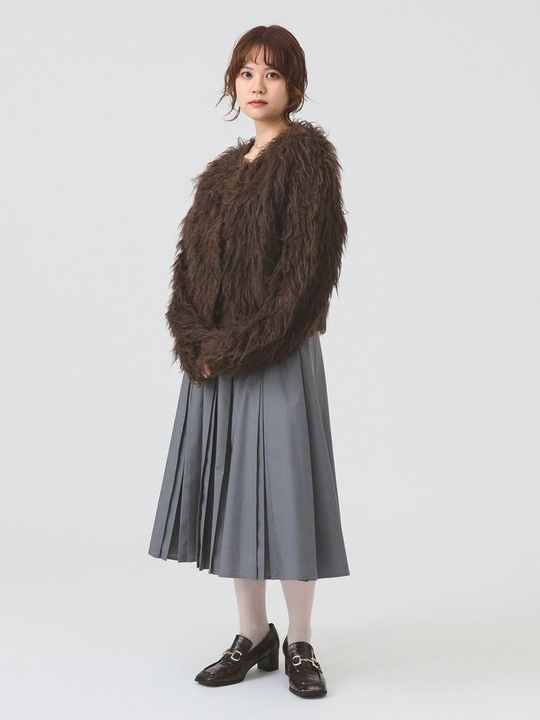 Ray Beams Women's Mix Shaggy Crew Neck Cardigan In Brown, Size 6 (Brown, Free Size)