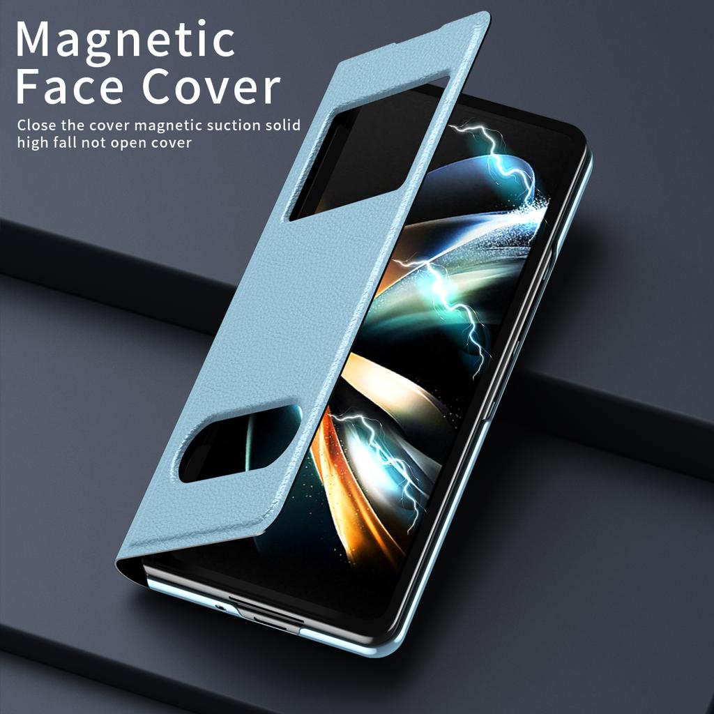 Fall Protection Folding Leather Case For Samsung Galaxy Z Fold4 Fold 4 Fold3 Fold2 Fold 3 2 5g Non -Fingerprint Protective Cover