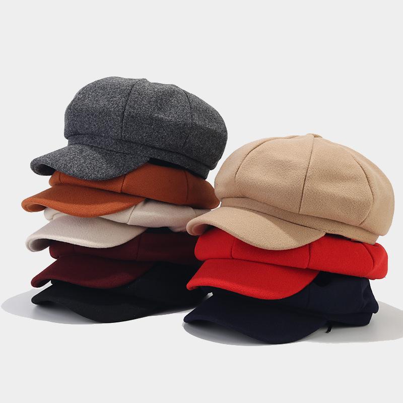 Women's Autumn & Winter British-Style Versatile Wool Beret Visor Hat - Face-Slimming Warm Octagonal Hat, Large Head Newsboy Cap