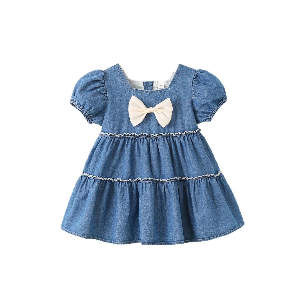 Mädchen Jeans Kurzarm Kleid Alter 1-5 Jahre Lässig Baumwolle A-Linie Sommerkleid Für Kinder