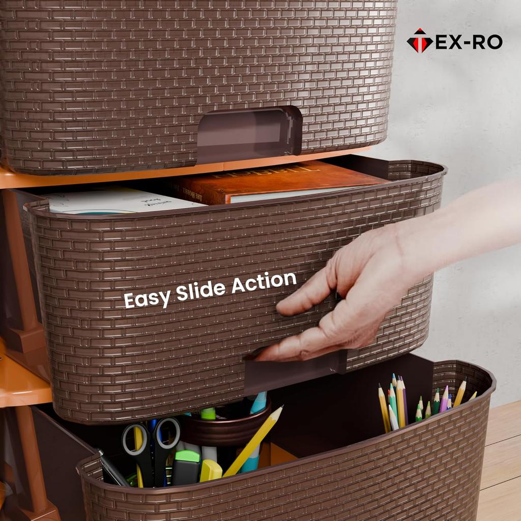 Plastic Modular Drawer Storage Chest Of Drawers Organizer Storage Box, Large Stomo Racks For Multipurpose Anti-slip Shoes Organizers | Brown | 5 Layer
