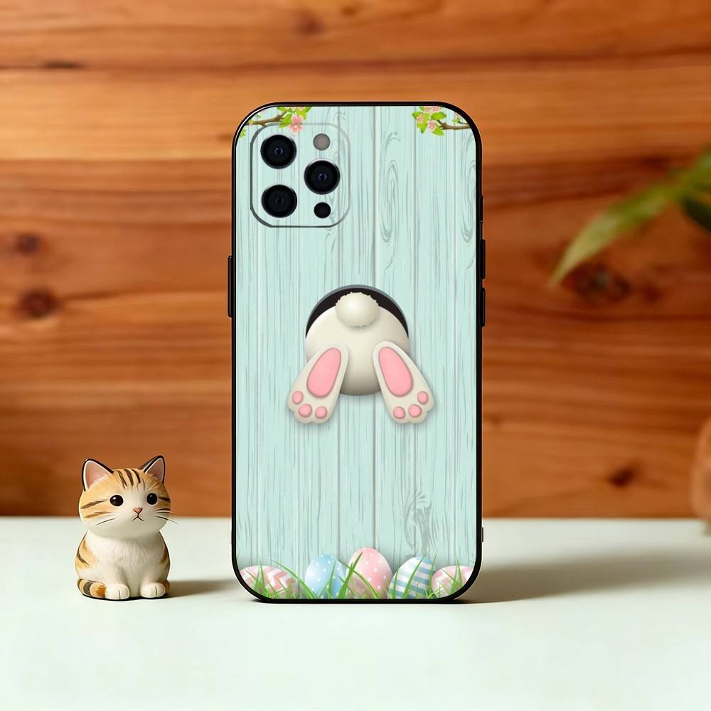 Easter Pattern Phone Case For iPhone 17,16,15,14,13,12,11 Plus,Pro Max,XS,Soft Silicone Black Cover